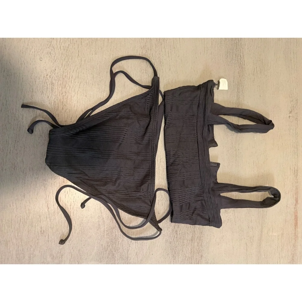 missing label NEW black ribbed L SPACE two piece swimsuit bikini size small - Picture 2 of 2